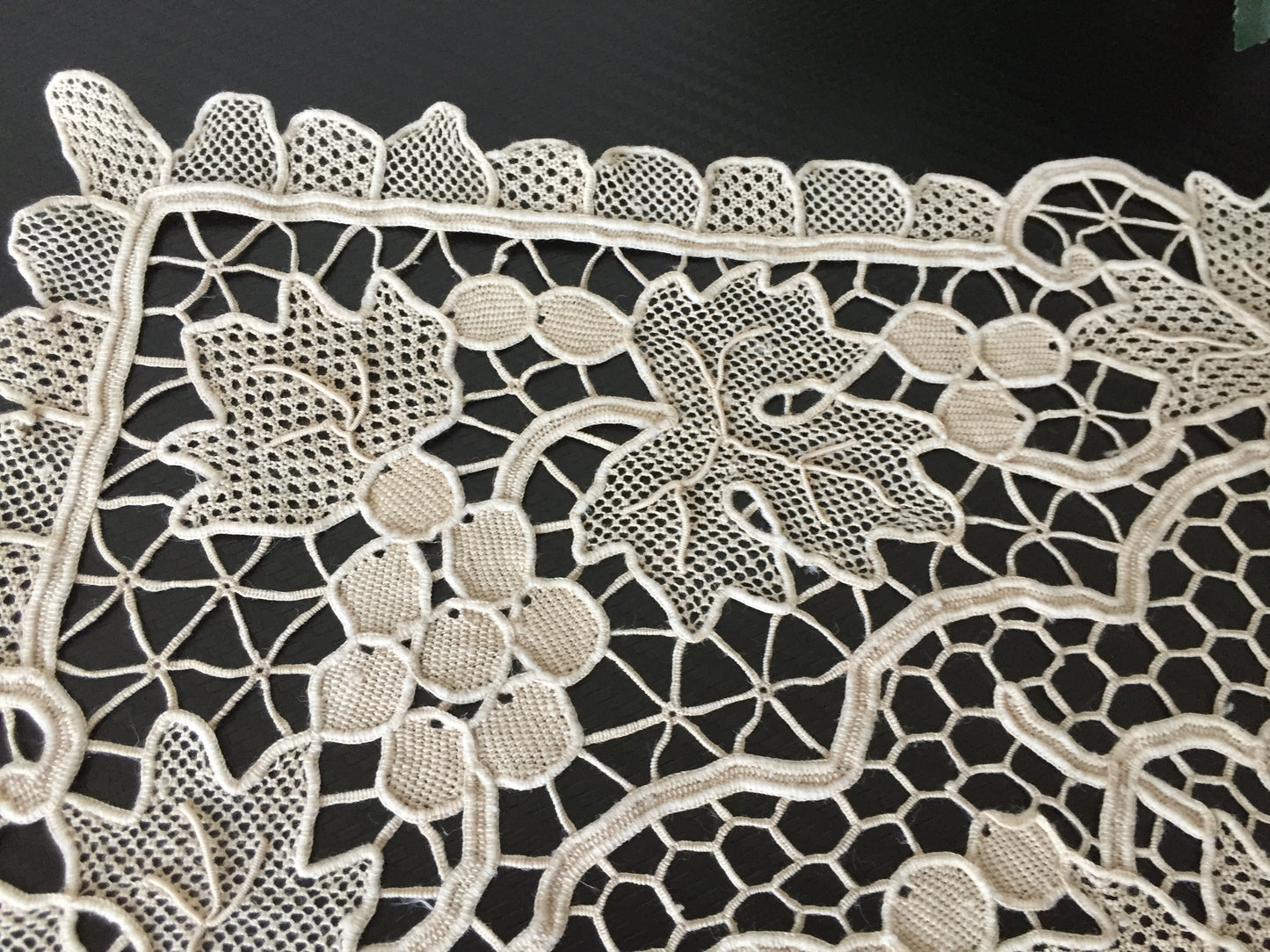 Venetian Style Burano Needle Lace Vintage Ecru Doily | Grapewine Design