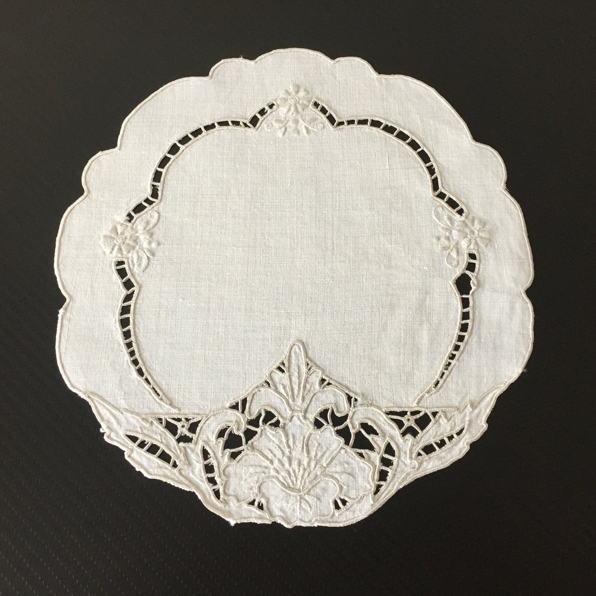 Hand Embroidered 8.75" Edwardian Antique Madeira Cutwork Doily