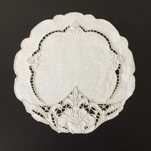 Hand Embroidered 8.75" Edwardian Antique Madeira Cutwork Doily