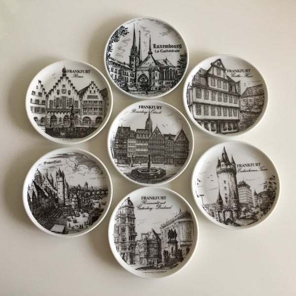 Bavarian Vintage Porcelain Ring Dish Black & White | Drink Coaster | Frankfurt Landmarks