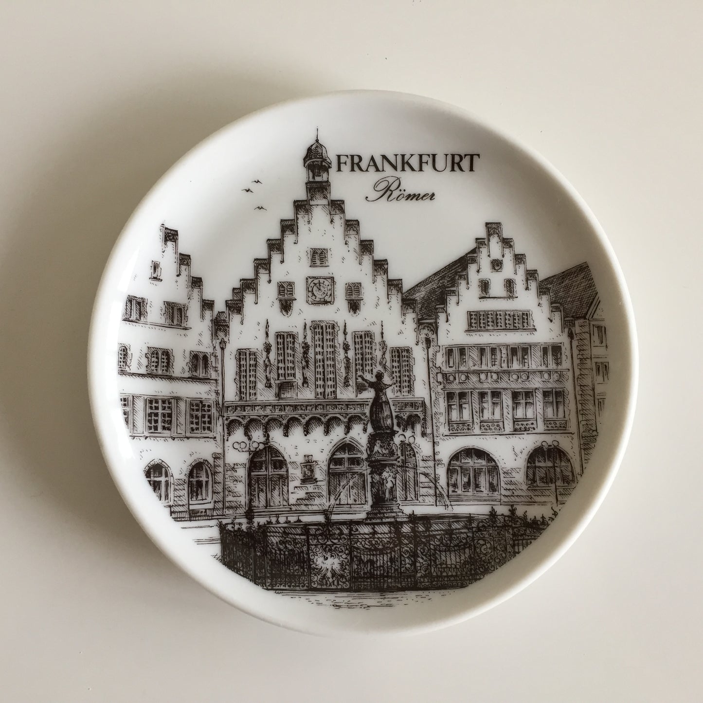 Bavarian Vintage Porcelain Ring Dish Black & White | Drink Coaster | Frankfurt Landmarks