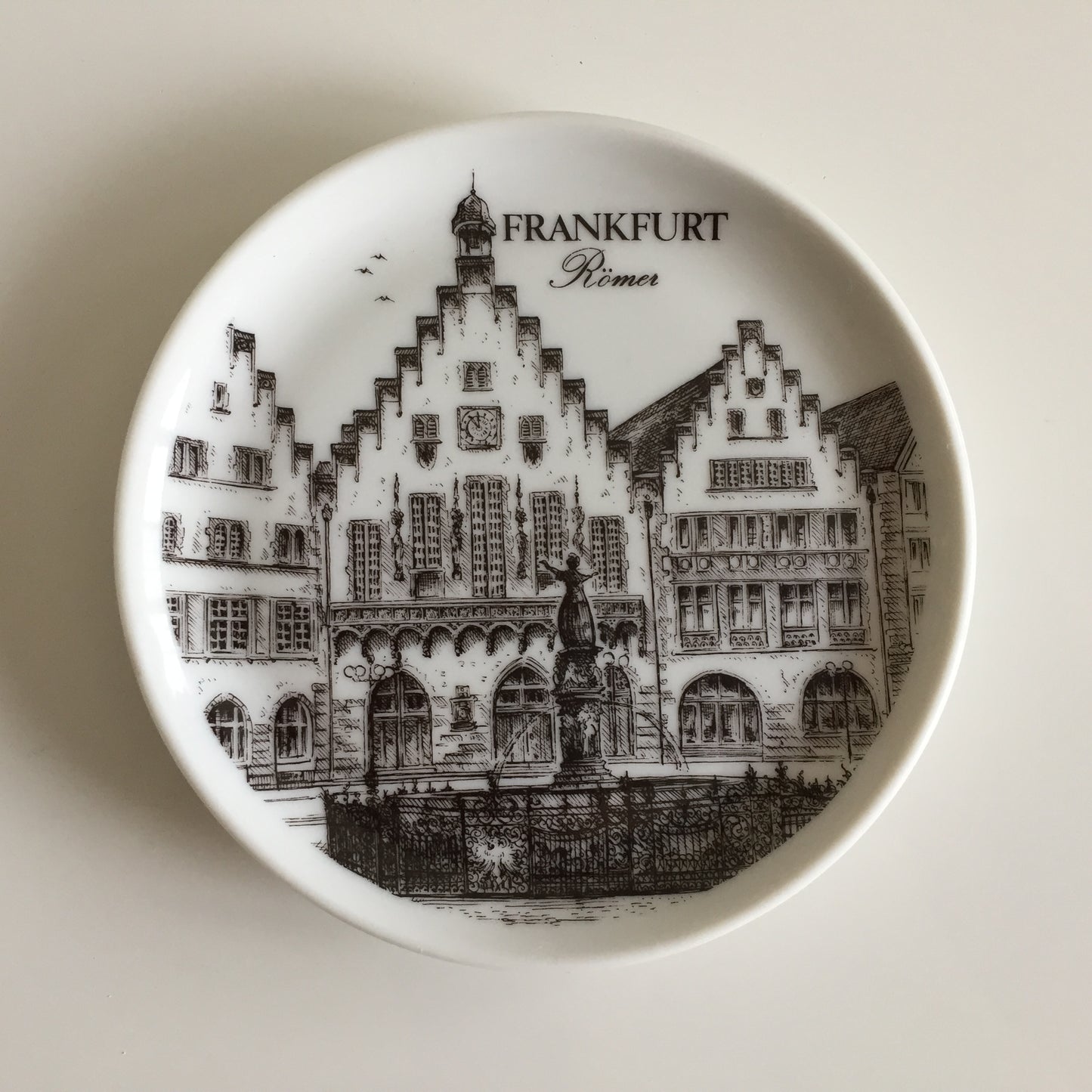 Bavarian Vintage Porcelain Ring Dish Black & White | Drink Coaster | Frankfurt Landmarks