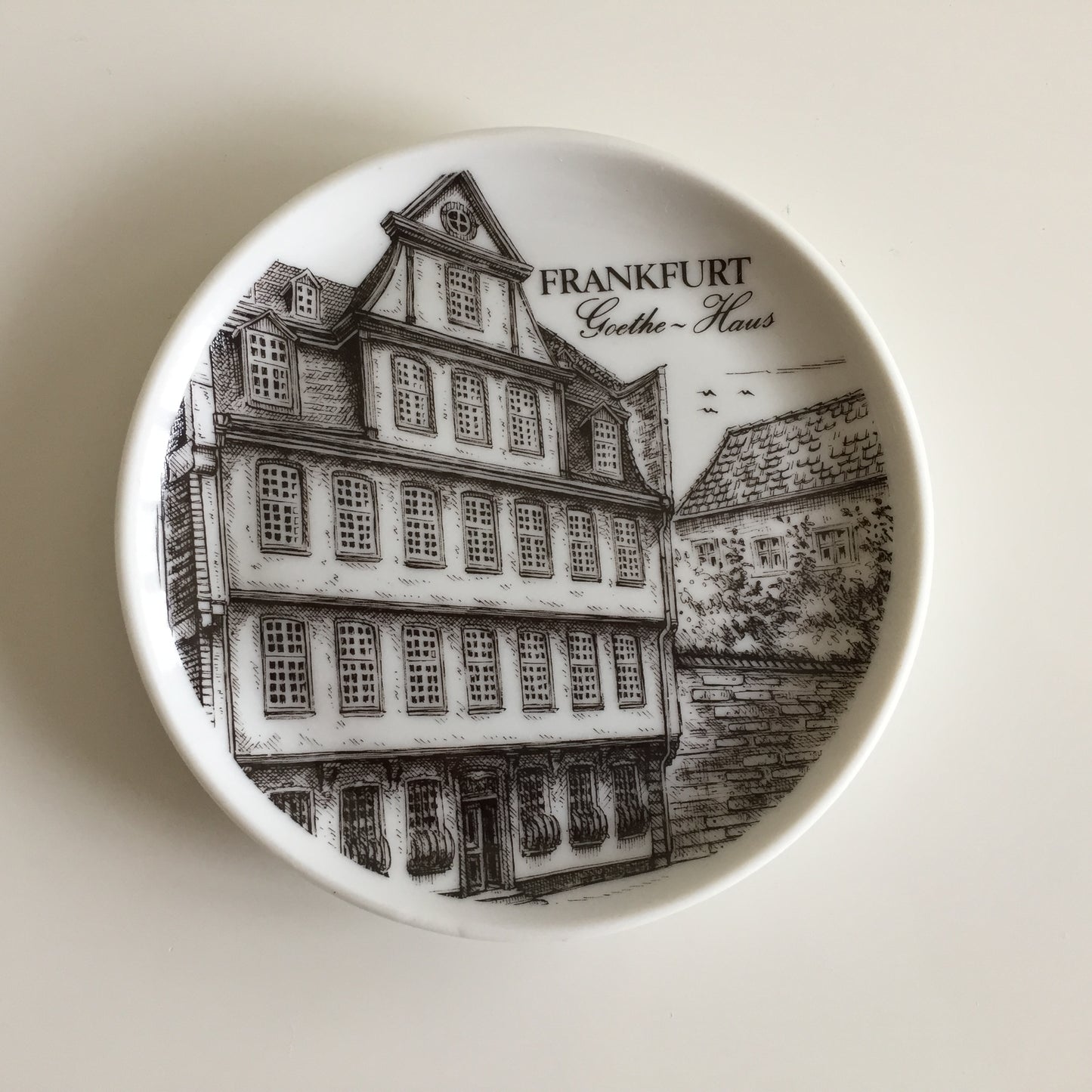 Bavarian Vintage Porcelain Ring Dish Black & White | Drink Coaster | Frankfurt Landmarks