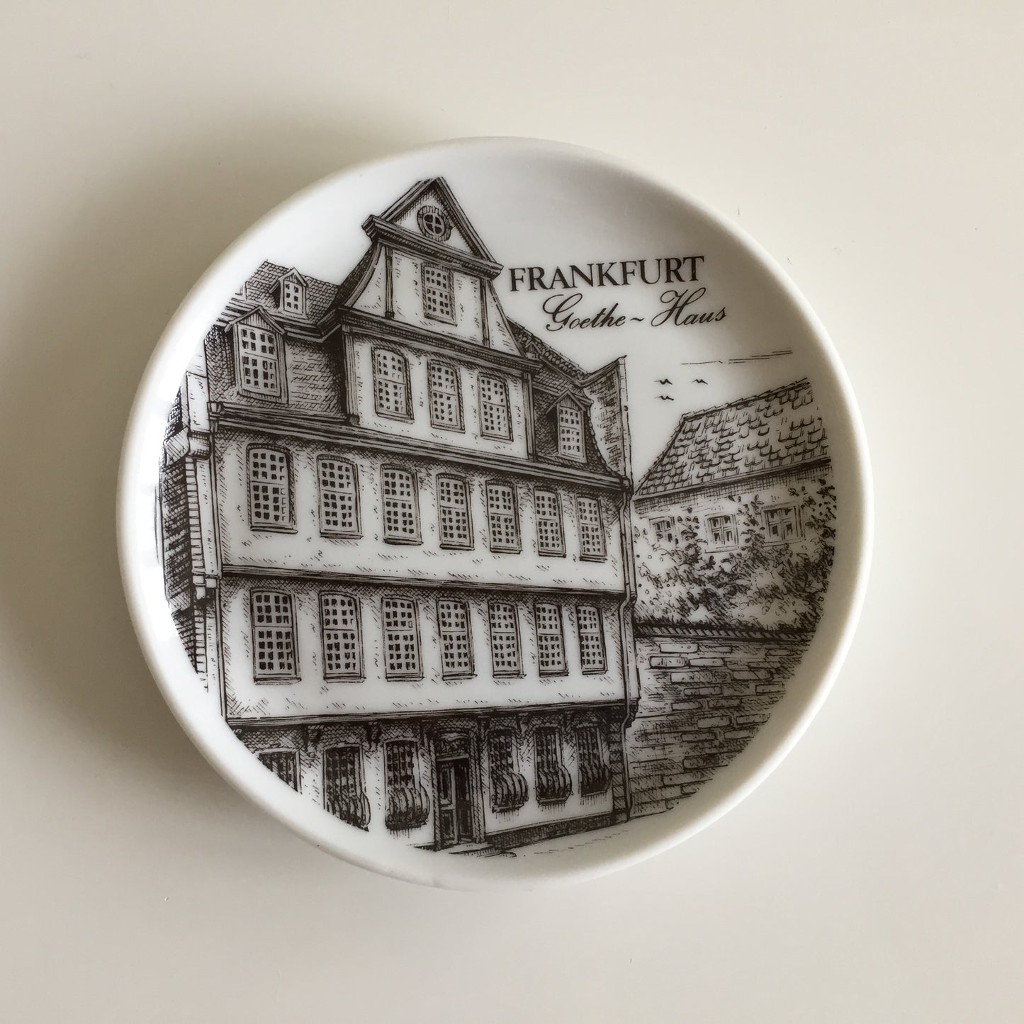 Bavarian Vintage Porcelain Ring Dish Black & White | Drink Coaster | Frankfurt Landmarks
