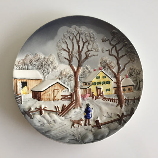 Decorative Wall Plate Winter Scene Made in Western Germany