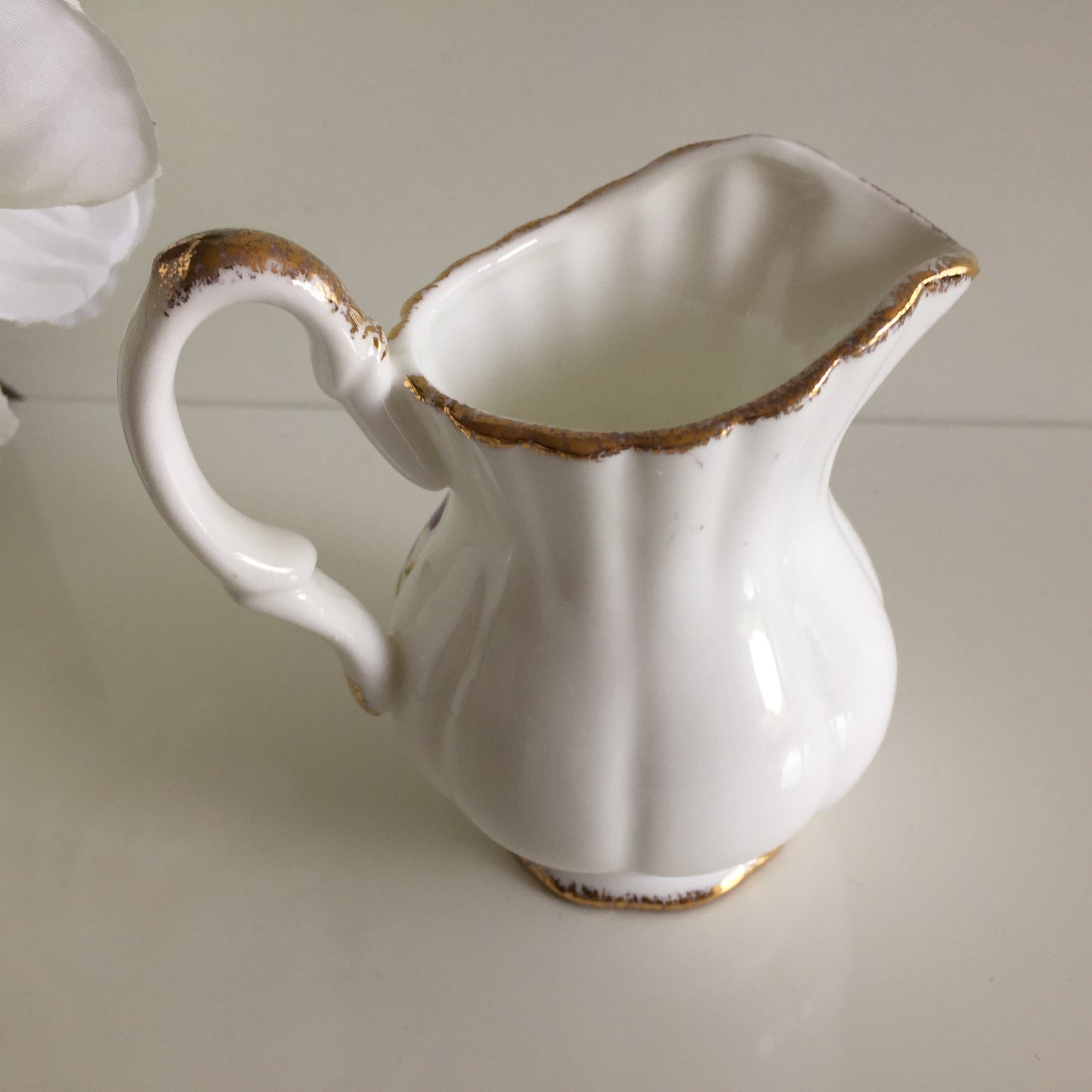 Vintage Fine Bone China Creamer with Summer Rose Pattern, Gilding