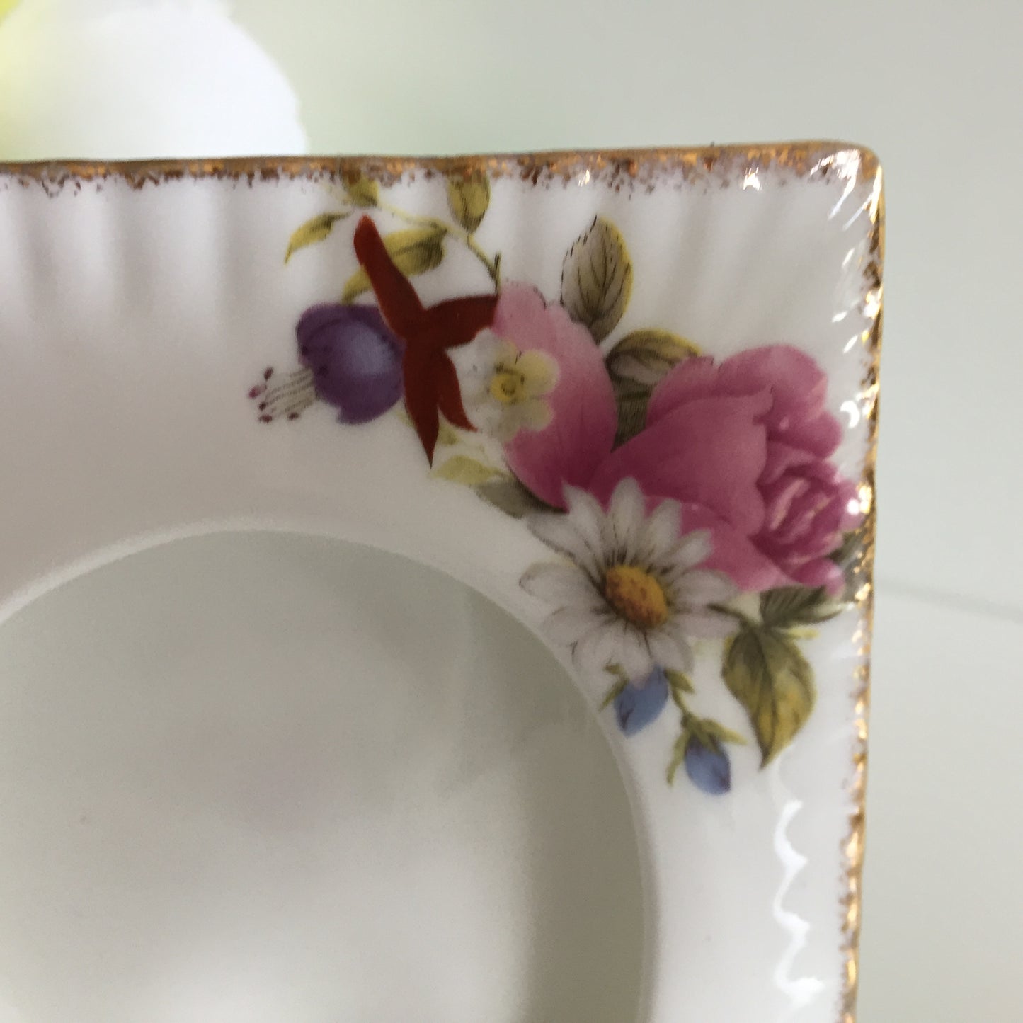 Vintage Floral Ceramic Photo Frame | Summer Rose, Fuchsias, Gold Edging