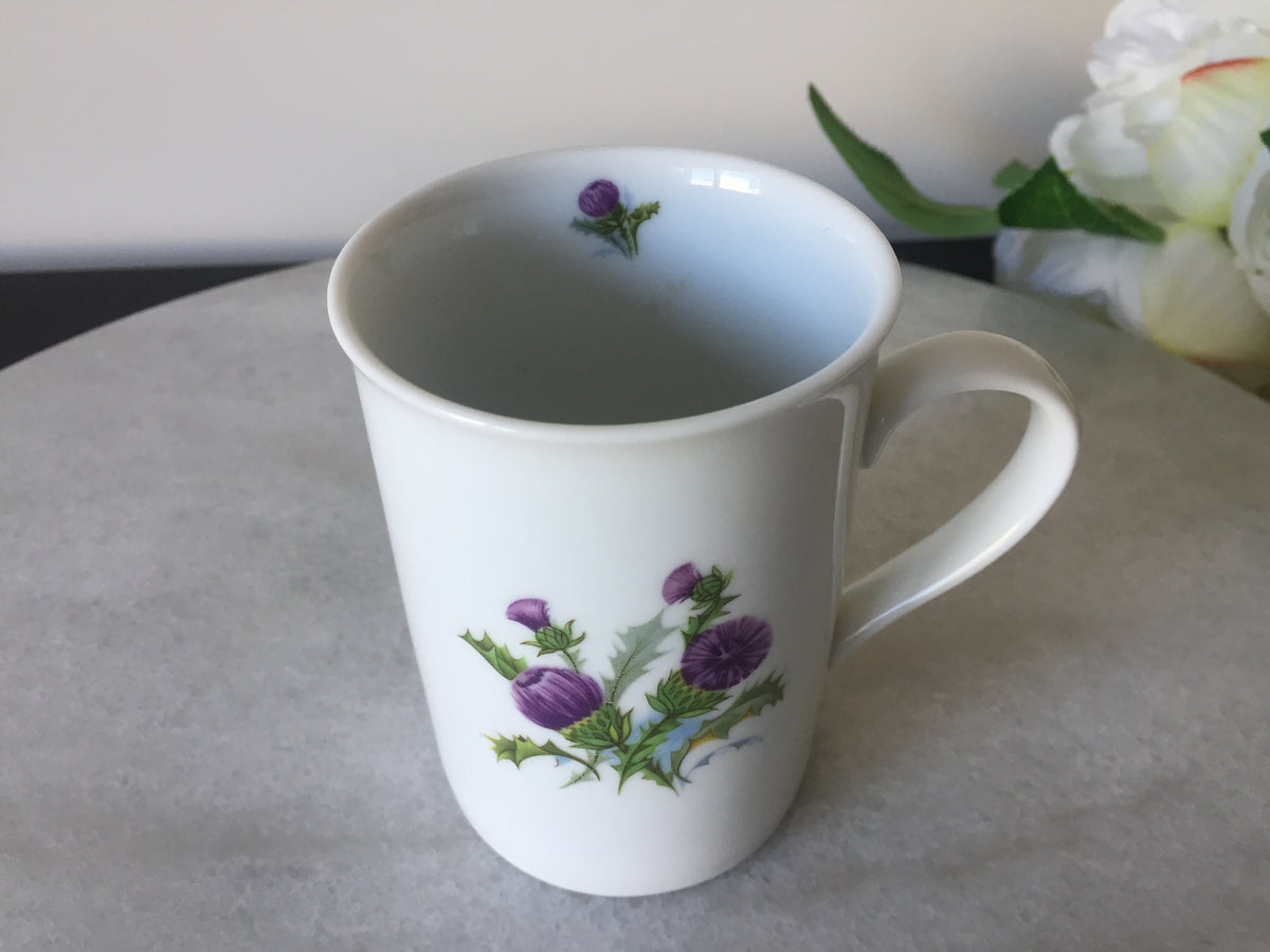 Vintage Coffee/tea Mug with Purple Scottish Thistle Botanical Design