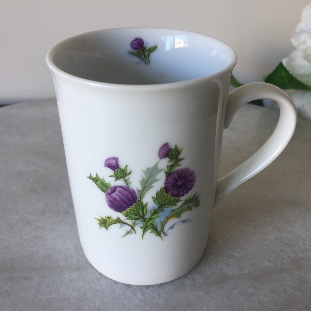 Vintage Coffee/tea Mug with Purple Scottish Thistle Botanical Design