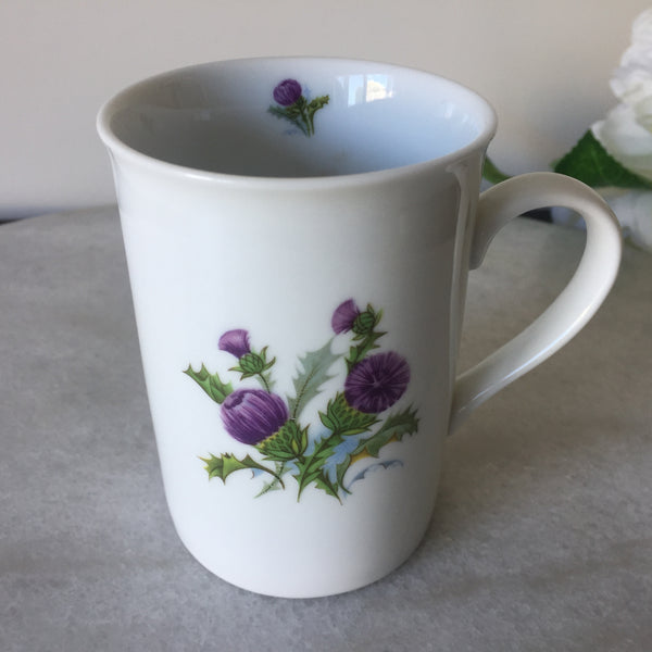 Vintage Coffee/tea Mug with Purple Scottish Thistle Botanical Design