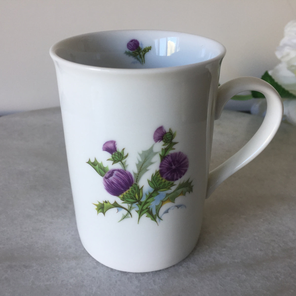 Vintage Coffee/tea Mug with Purple Scottish Thistle Botanical Design