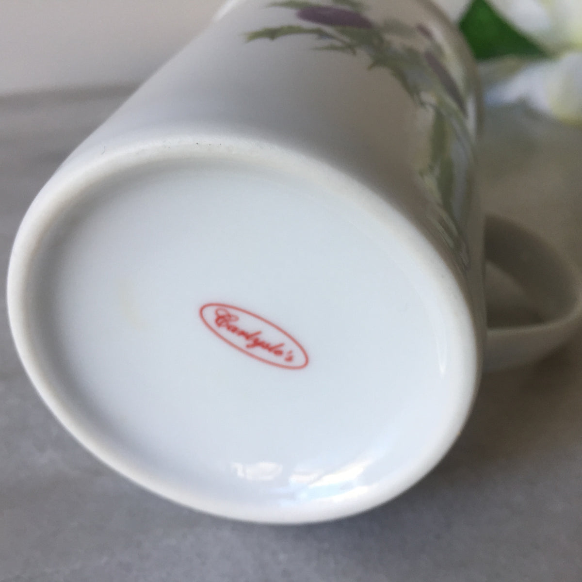 Vintage Coffee/tea Mug with Purple Scottish Thistle Botanical Design
