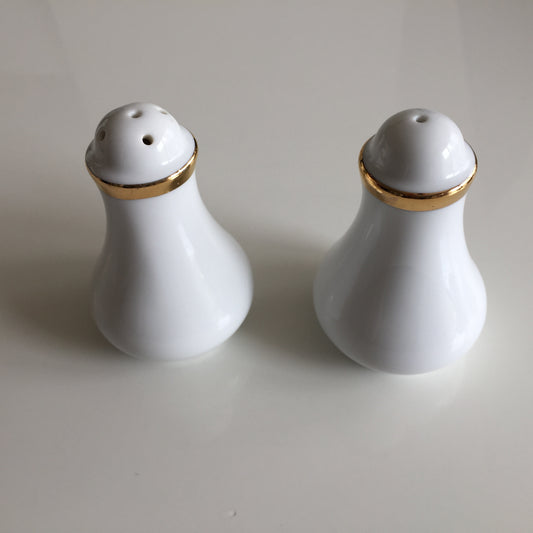 Vintage Salt and Pepper Shakers Minimalist White and Gold Design