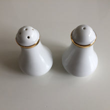 Load image into Gallery viewer, Vintage Salt and Pepper Shakers Minimalist White and Gold Design