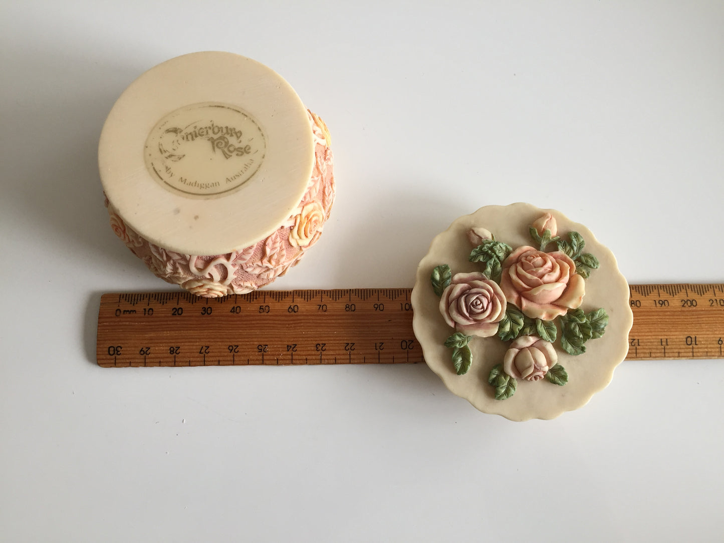 Vintage Madiggan Canterbury Rose “Hand Cast” Ceramic Ring Box