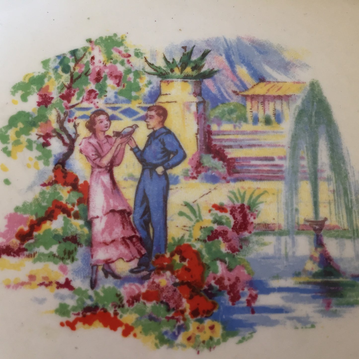 J & G Meakin Sunshine Vintage Ring/Pin/Soap Dish with Old World Gardens Pattern
