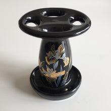 Load image into Gallery viewer, Japanese Vintage Toothbrush Stand Iris Black Onyx Takakashi Gold Trim