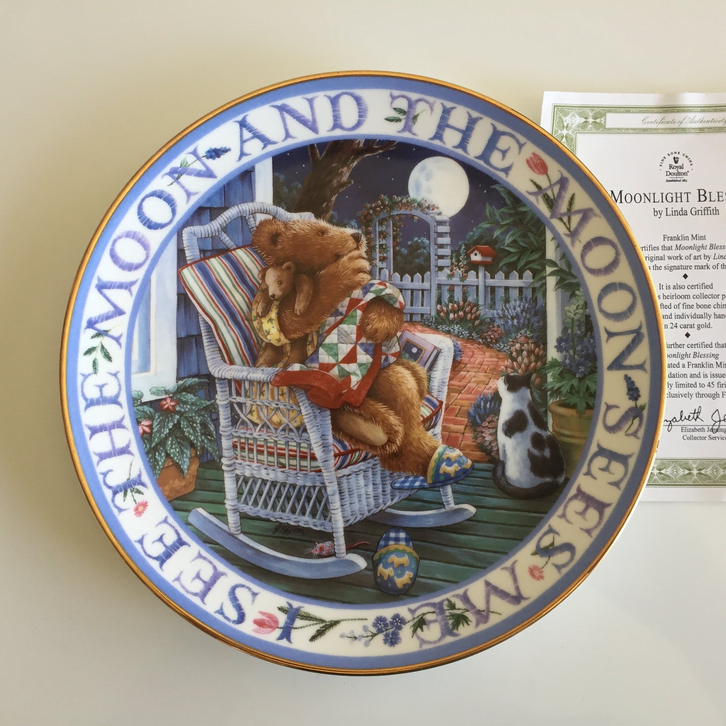 Vintage Royal Doulton Teddy Bear Plate by Linda Hill Griffith - 1990s Gold Trim, Limited Edition