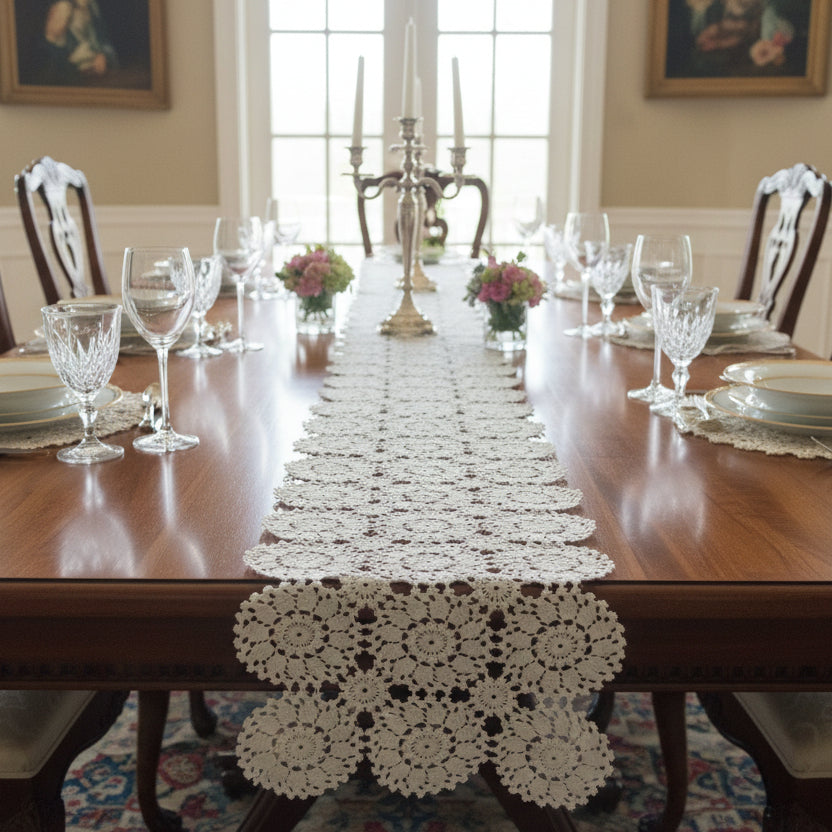 Large Crocheted Lace Table Runner