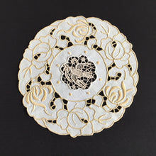 Load image into Gallery viewer, Vintage Madeira Embroidered Doily with Point de Venise Lace Insert