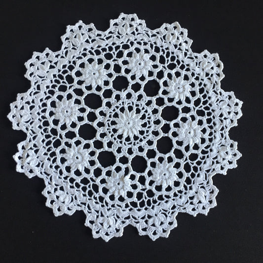 White Cotton Lace Crocheted Vintage Doily