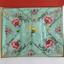 Load image into Gallery viewer, Unused Vintage Machine Embroidered Green Cotton Floral Supper Cloth with 4 Napkins
