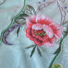 Load image into Gallery viewer, Unused Vintage Machine Embroidered Green Cotton Floral Supper Cloth with 4 Napkins