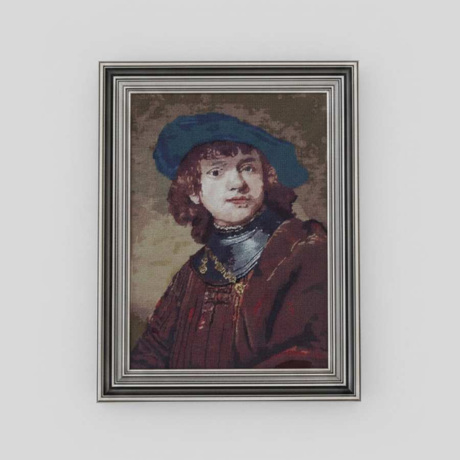 Large Framed Tapestry Picture. Gobelin Portrait of a Young Man