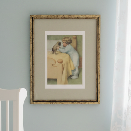 Bessie Pease-Gutmann Lithograph Vintage Framed Print Nursery Wall Decoration
