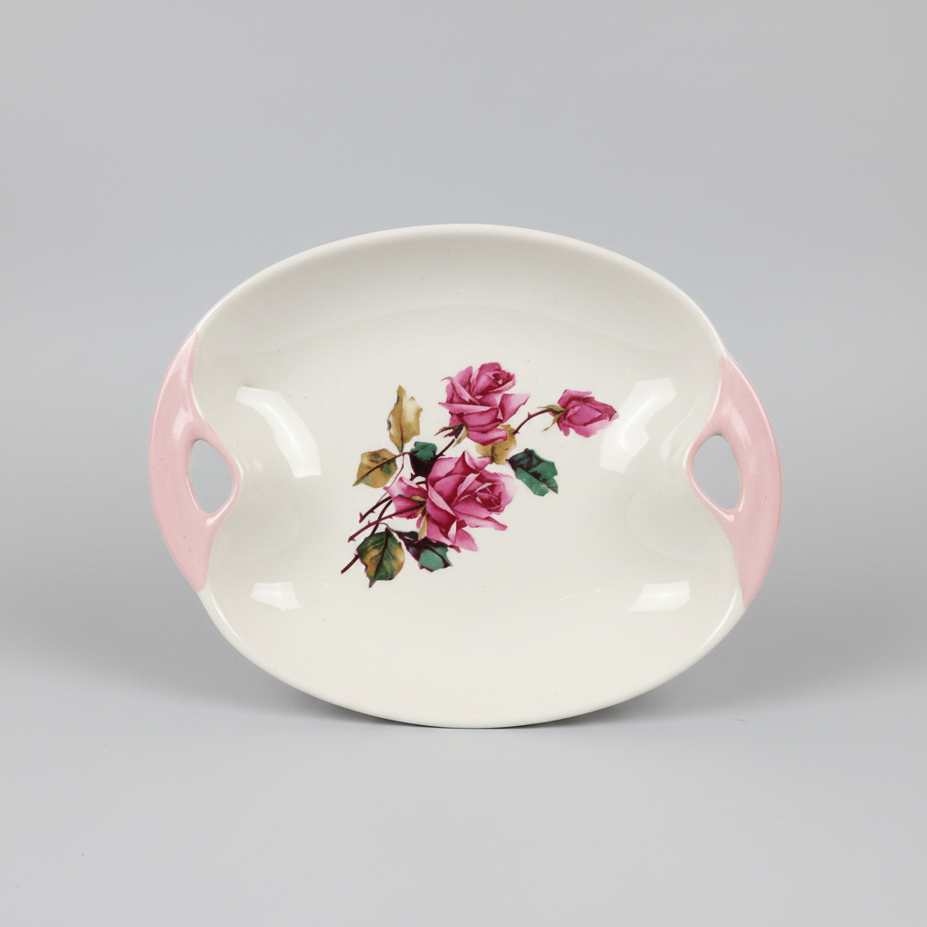 Lord Nelson Pottery England Vintage Oval Platter with Handles: Pink/Red Roses Design.