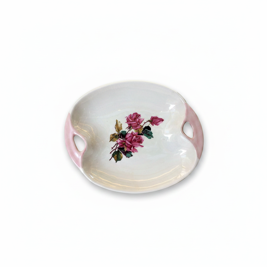 Lord Nelson Pottery England Vintage Oval Platter with Handles: Pink/Red Roses Design.