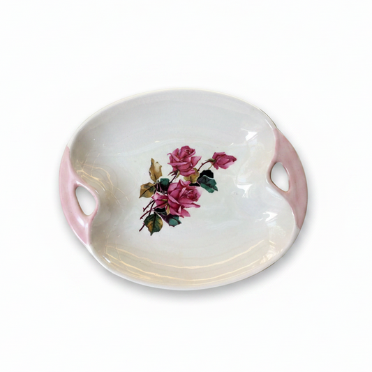 Lord Nelson Pottery England Vintage Oval Platter with Handles: Pink/Red Roses Design.