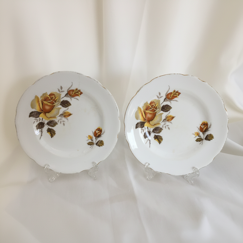 2 Regency (England) 6.5" Bread and Butter Plates with Yellow Roses