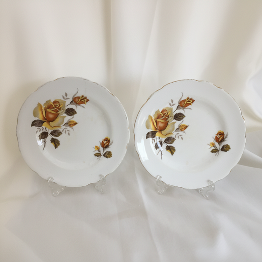 2 Regency (England) 6.5" Bread and Butter Plates with Yellow Roses