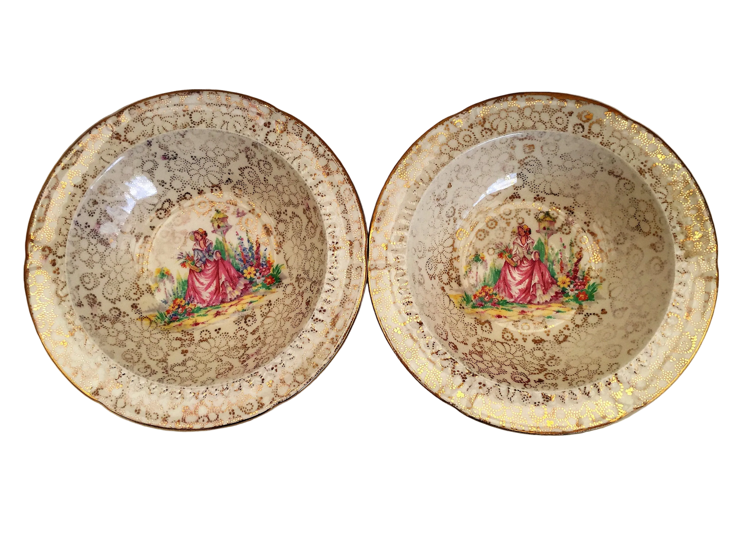 A Pair of H & K Tunstall Crinoline Lady Dessert/Compote/Cereal Bowls