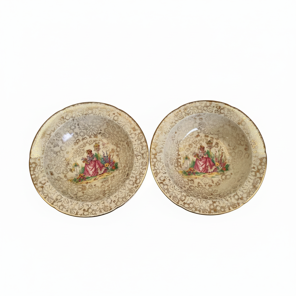 A Pair of H & K Tunstall Crinoline Lady Dessert/Compote/Cereal Bowls