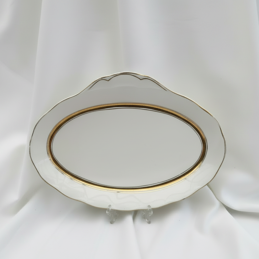 Creampetal Grindley Oval Sandwich Serving Platter Ivory with Gold Band