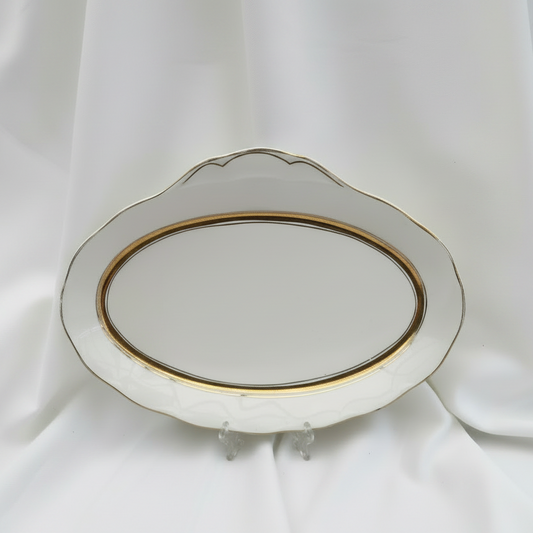 Creampetal Grindley Oval Sandwich Serving Platter Ivory with Gold Band