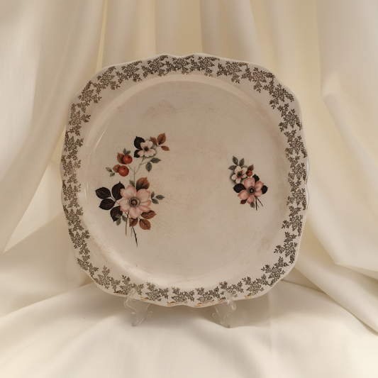 Lord Nelson 10" Square Flat Cake Plate Gold Filigree and Floral Design