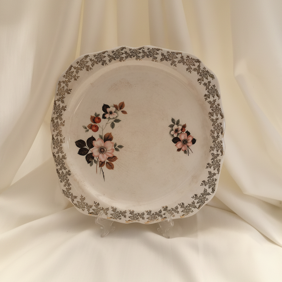 Lord Nelson 10" Square Flat Cake Plate Gold Filigree and Floral Design
