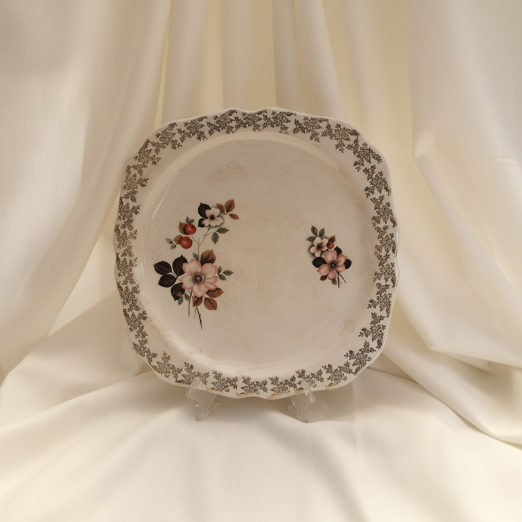 Lord Nelson 10" Square Flat Cake Plate Gold Filigree and Floral Design