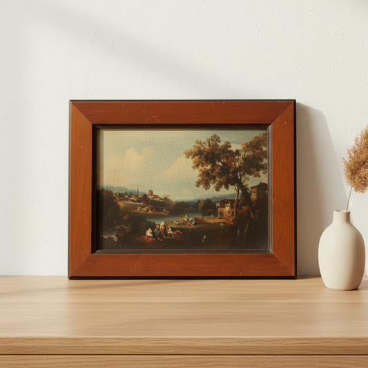 Zuccarelli Print. Small Version of "An Extensive River Landscape" on Wooden Board, in Rustic Wooden Frame by Art London Company
