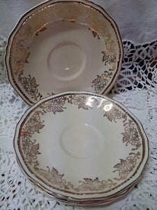 Set of 4 Vintage Alfred Meakin Saucers Gold Chintz - Scalloped Edge