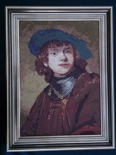 Large Framed Tapestry Picture. Gobelin Portrait of a Young Man