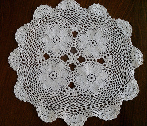 Vintage Round Ivory Crocheted Cotton Lace Doily