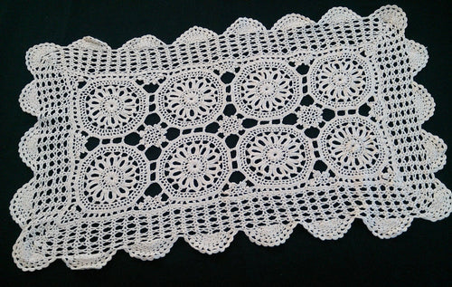 Vintage Crocheted Lace Placemat or Table Runner Large Rectangular Crochet Lace Doily Ivory Colour