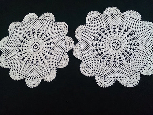 Set of 2 Vintage Round Crocheted Ecru Colour Cotton Lace Doilies