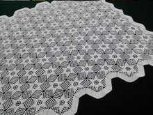 Load image into Gallery viewer, Unique Small White Vintage Cotton Lace Crocheted Square Tablecloth with Star Pattern