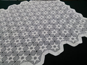 Unique Small White Vintage Cotton Lace Crocheted Square Tablecloth with Star Pattern