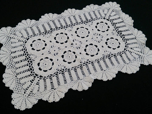 Crocheted Rectangular Vintage Lace Doily or Placemat in Off White/Ivory Colour
